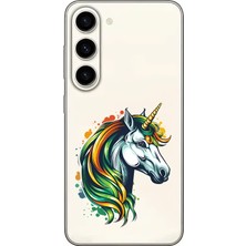 Zeyno Samsung Galaxy S23 Plus Uyumlu Gökkuşağı Unicorn  Desenli Silikon Kılıf