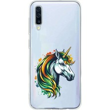 Zeyno Samsung Galaxy A70 Uyumlu Gökkuşağı Unicorn  Desenli Silikon Kılıf