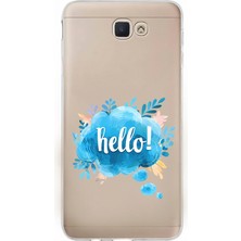 Zeyno Samsung Galaxy J7 Prime Uyumlu Mavi Merhaba  Desenli Silikon Kılıf