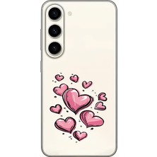 Zeyno Samsung Galaxy S24 Uyumlu Pembe Kalpler  Desenli Silikon Kılıf