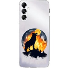 Zeyno Samsung Galaxy A14 Uyumlu Kurt Silüeti ve Dolunay  Desenli Silikon Kılıf