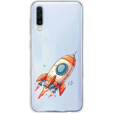 Zeyno Samsung Galaxy A70 Uyumlu Uzay Roketi  Desenli Silikon Kılıf