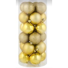 Mediterian Yılbaşı Ağacı Topları 4cm 24'lü Parlak ve Renkli Süsler Seti, Altın Renk