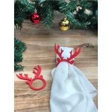 Mediterian Kırmızı keçe yılbaşı peçete halkası ve yüzüğü seti, dekoratif ve şık tasarım