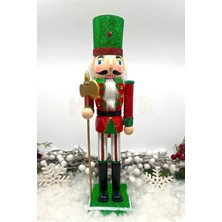 40 cm Baltalı Fındıkkıran Yeşil Kırmızı Renkli Kurşun Asker Simli Nutcracker Yeni Yıl Yılbaşı Dekor