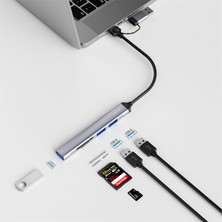 Wiwu 5in1 Type-C Usb-A Hub Çoğaltıcı Wiwu WI-HB003 Zolo Serisi Usb3.0 + Usb2.0 + Sd/tf Bağlantılı Gri