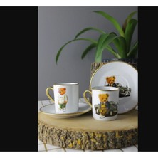 Mediterian Sevimli Ayıcıklı Porselen Türk Kahve Fincan Takımı, Hediyelik, Beyaz Renk