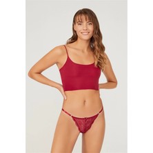 Cottonhill Önü Dantelli Tül Detaylı Vişne Tanga Külot