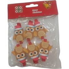 Pandoli Yılbaşı Temalı Baykuş Şeklinde Ahşap Mandal 6 Adet