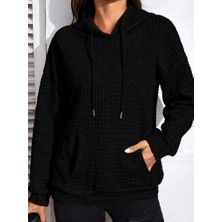 Kadın Uzun Kollu Kapşonlu Bağcıklı Cepli Capitone Sweatshirt