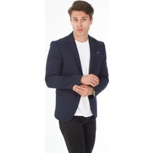 Sposo 5121 Dar Kalıp Örme Kumaş Lacivert Erkek Blazer Ceket