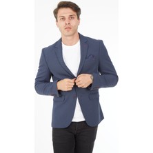 Sposo 5121 Dar Kalıp Örme Kumaş Lacivert Erkek Blazer Ceket