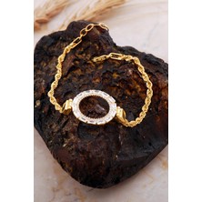 Sümer Telkari Çeyrek Çerçeveli Baget Taşlı Halat Zincir Altın Kaplama Gümüş Bileklik 4722