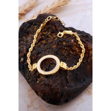 Sümer Telkari Çeyrek Çerçeveli Taşlı Halat Zincir Altın Kaplama Gümüş Bileklik 4725