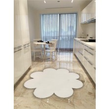 Balat Halı Dekoratif Beyaz Peluş Yumuşak Papatya Desen Halı