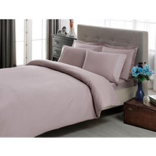 Taç Çift Kişilik Premium Basic Stripe Saten Nevresim Takımı Lila