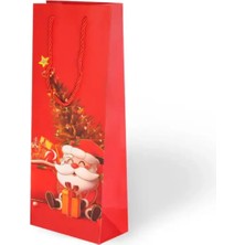 Arminow Yılbaşı Varak Baskılı Lüks Ipli Karton Çanta - Noel - Kırmızı - 12X35X9 cm - 1 Adet - Ç047