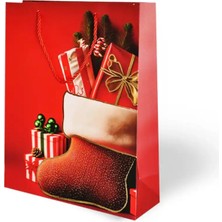 Arminow Yılbaşı Varak Baskılı Lüks Ipli Karton Çanta - Noel - 26X32X10 cm - 1 Adet - Ç035