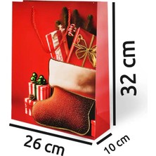 Arminow Yılbaşı Varak Baskılı Lüks Ipli Karton Çanta - Noel - 26X32X10 cm - 1 Adet - Ç035