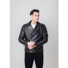 By Motto Vintage Erkek Motorcu Hakiki Deri Ceket