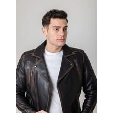 By Motto Vintage Erkek Motorcu Hakiki Deri Ceket