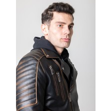 By Motto Vintage Erkek Motorcu Hakiki Deri Ceket