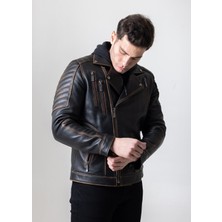 By Motto Vintage Erkek Motorcu  Deri Ceket