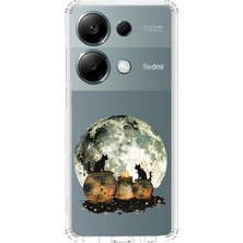 Zeyno Xiaomi Redmi Note 13 Pro 4g Uyumlu Ay ve Kediler  Desenli Silikon Kılıf