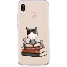 Zeyno Huawei P20 Lite Uyumlu Kitap Sever Küçük Kız  Desenli Silikon Kılıf