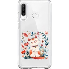 Zeyno Huawei P30 Lite Uyumlu Sonbahar Kedisi  Desenli Silikon Kılıf