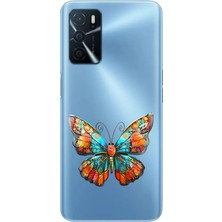 Zeyno Oppo A55 Uyumlu Turuncu Kelebek  Desenli Silikon Kılıf