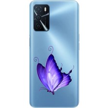 Zeyno Oppo A55 Uyumlu Mor Kelebek  Desenli Silikon Kılıf