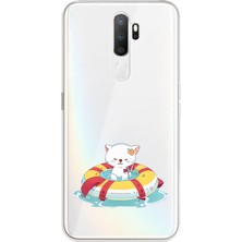 Zeyno Oppo A9 2020 Uyumlu Yüzen Kedi  Desenli Silikon Kılıf