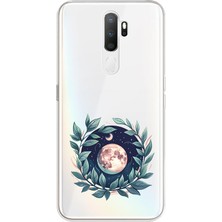 Zeyno Oppo A5 2020 Uyumlu Çiçekli Ay  Desenli Silikon Kılıf