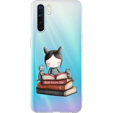 Zeyno Oppo Reno 3 Uyumlu Kitap Sever Küçük Kız  Desenli Silikon Kılıf