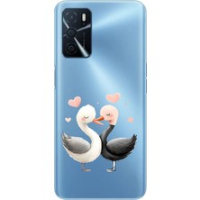 Zeyno Oppo A55 Uyumlu Aşık Kuğular  Desenli Silikon Kılıf