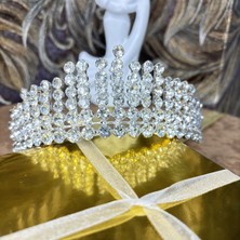 Gold Moda Kristal Taşlı Yüksek Gelin Tacı