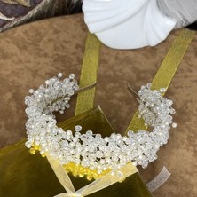 Gold Moda Yoğun Kristal ve Incili Gelin Tacı