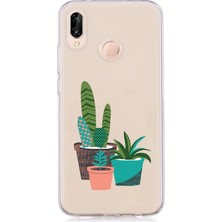 Zeyno Huawei P20 Lite Uyumlu Sukulent Saksılar  Desenli Silikon Kılıf