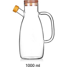 2li Bambu Kapaklı Yağdanlık 1000 ml Borosilikat Cam Yağlık Sirkelik Şişesi Master Vakumlu Sosluk