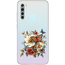 Zeyno Xiaomi Redmi Note 8 Uyumlu Çiçek Kelebek  Desenli Silikon Kılıf