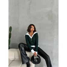 Nosia Fashion Geniş Polo Yaka Saç Örgü Kadın Triko Kazak