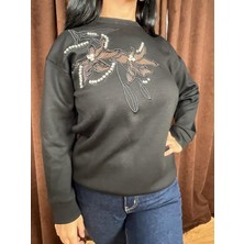 Çiçek Işlemeli Taşlı Sweatshirt