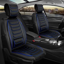 
seat Ibiza Yeni Uyumlu Yarı Deri Oto Koltuk Kılıfı Ön-Arka Set (Eyfel Seri) Siyah-Mavi Renk