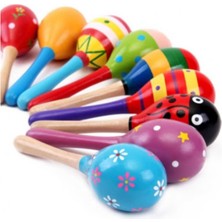 Mediterian Renkli ve doğal el yapımı ahşap marakas, eğlenceli müzik aleti, 2+ yaş