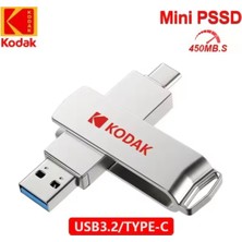 Kodak X203 450Mbs Yüksek Hızlı 256Gb.Type-C ve Usb 3.2 Type-C Girişli Tüm Cihazlara İphone 15/16 Serisine Uygun ve İphone Dönüştürücü Hediye Otg Flash Bellek Çift Giriş Metal Sağlam Orjinal