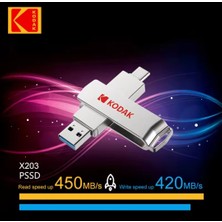 Kodak X203 450Mbs 128Gb.Type-C ve Usb 3.2 Type-C Girişli Tüm Cihazlara İphone 15/16 Serisine Uygun ve iphone Dönüştürücü Hediye Yüksek Hızlı Otg Flash Bellek Çift Giriş Metal Sağlam Orjinal