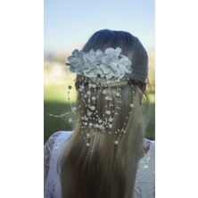 Eva Flore Beyaz Ortanca Incili Çiçekli Gelin Nikah Saç Tarak Toka