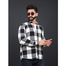 Erkek Slim Fit Siyah Beyaz Kareli Oduncu Gömlek