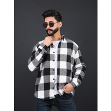 Erkek Slim Fit Siyah Beyaz Kareli Oduncu Gömlek